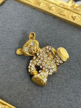 1928 Brand Gold Crystal Teddy Brooch Pin
